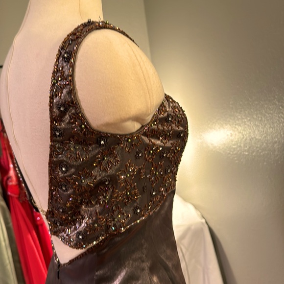 Vintage warm grey formal gown with beading by Precious Formals - Picture 5 of 8